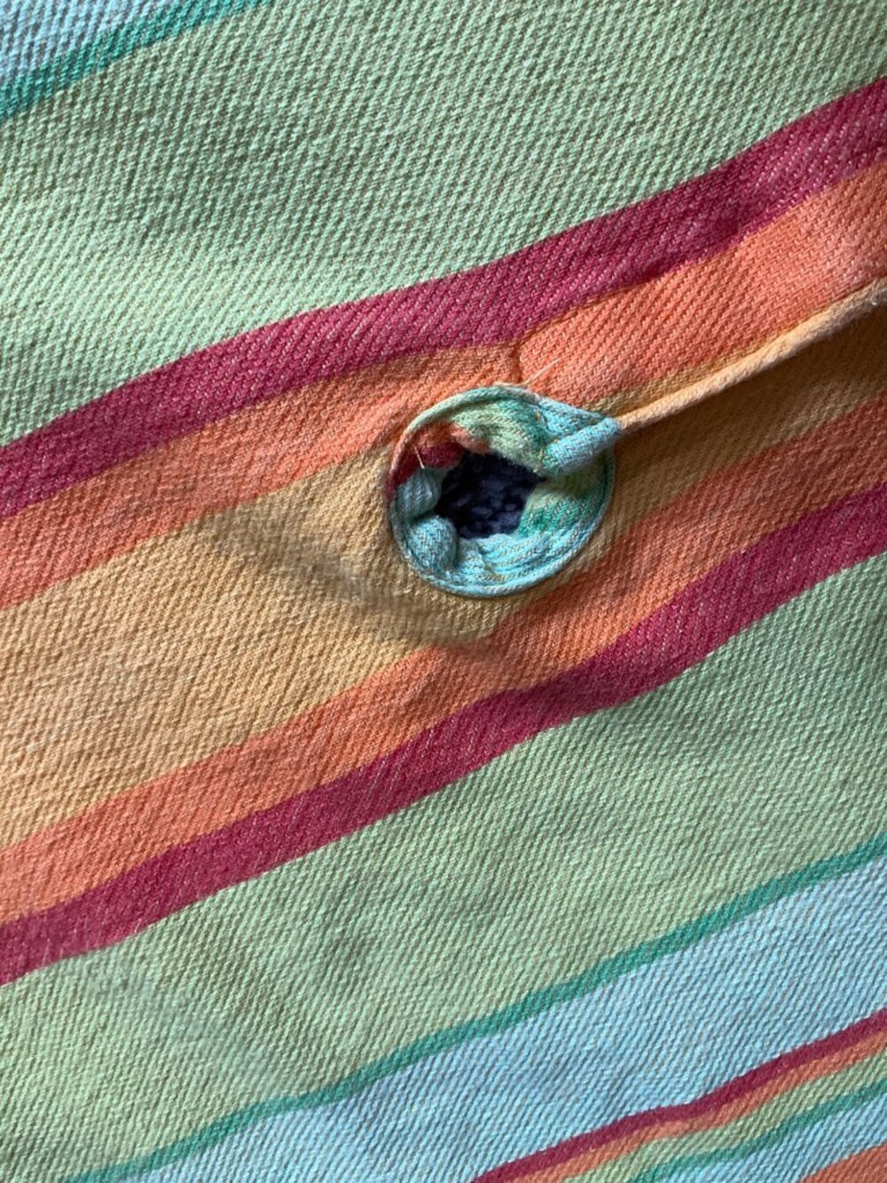 VTG MCM Cotton Park Cottage Striped Cotton Outdoor Round Tablecloth Umbrella Hol - Picture 8 of 13